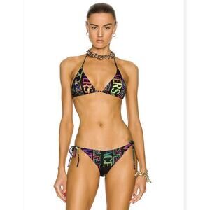 Versace Women's Multi-Color Logo 2 Piece Swimsuit Size Large